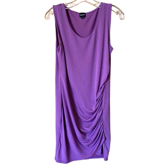 Side ruched comfortable stretch knit tank dress in a beautiful purple color - Picture 2 of 5